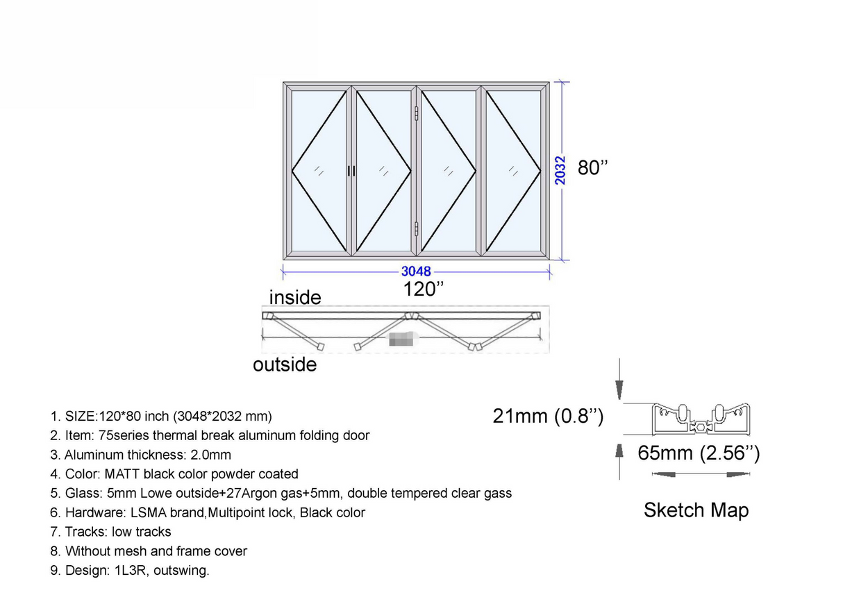 120" X 80" Grand Bifold Door With Single Access