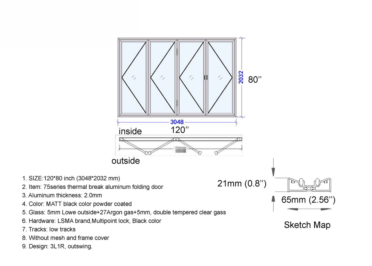 120" X 80" Grand Bifold Door With Single Access