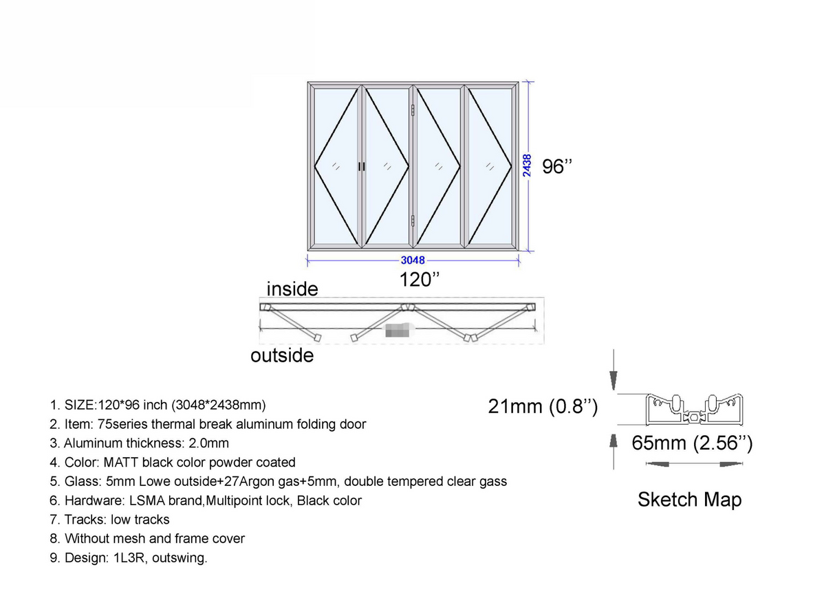 120" X 96" Grand Bifold Door With Single Access