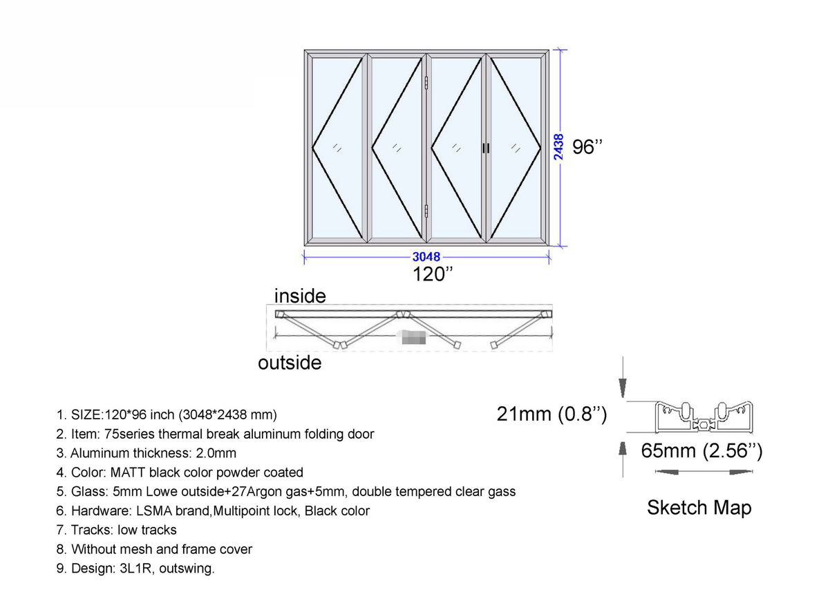 120" X 96" Grand Bifold Door With Single Access