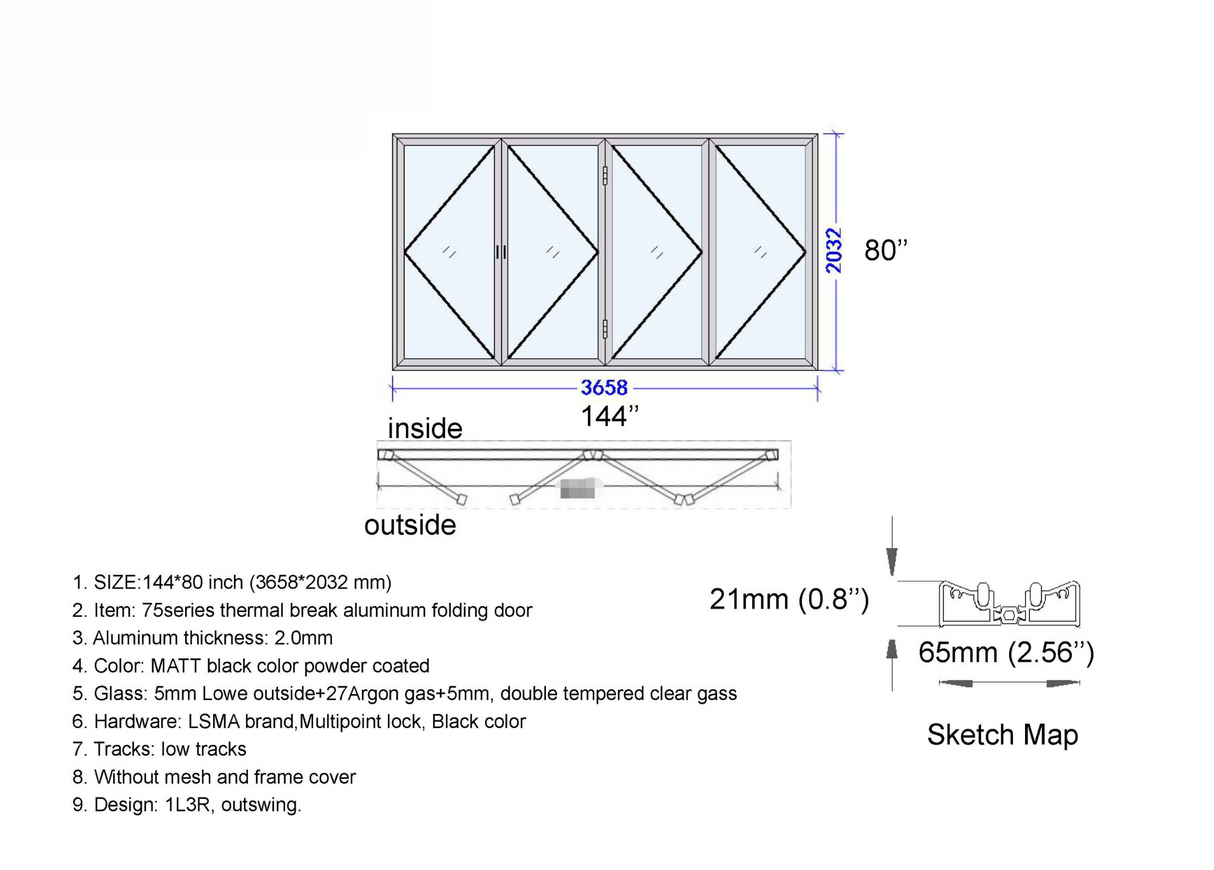 144" X 80" Grand Bifold Door With Single Access