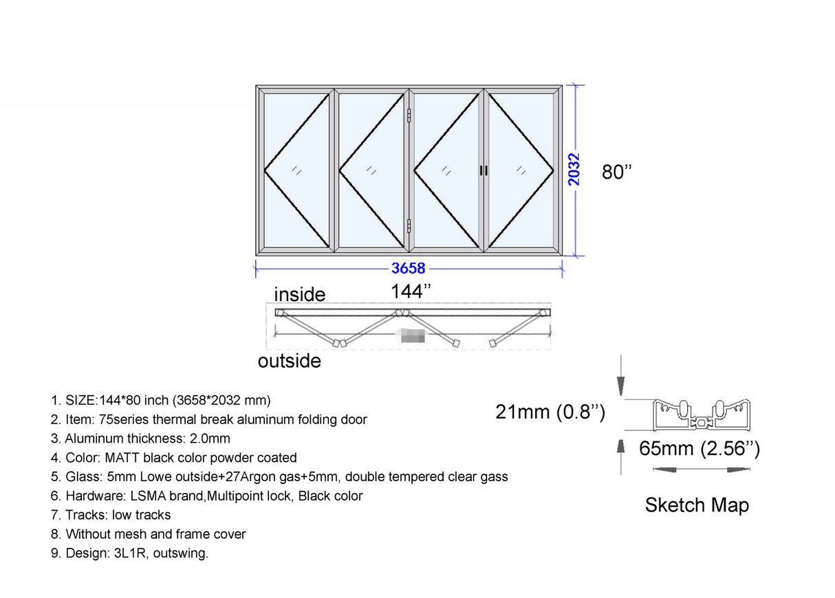 144" X 80" Grand Bifold Door With Single Access