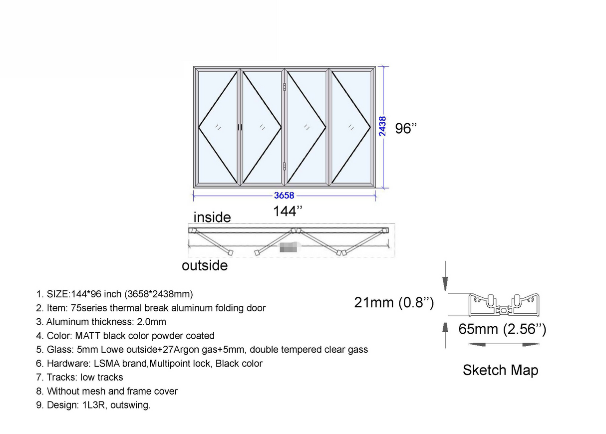 144" X 96" Grand Bifold Door With Single Access