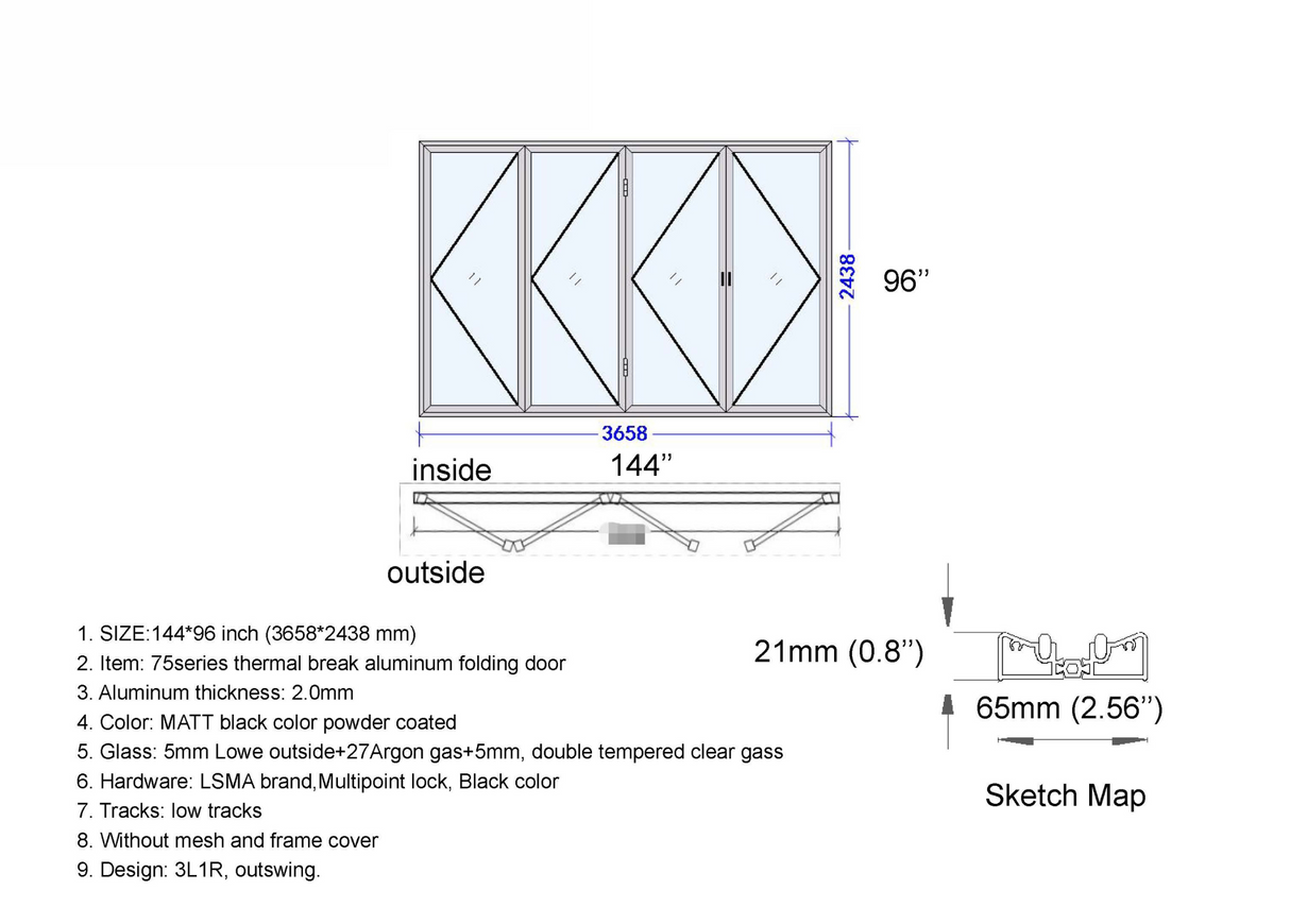 144" X 96" Grand Bifold Door With Single Access