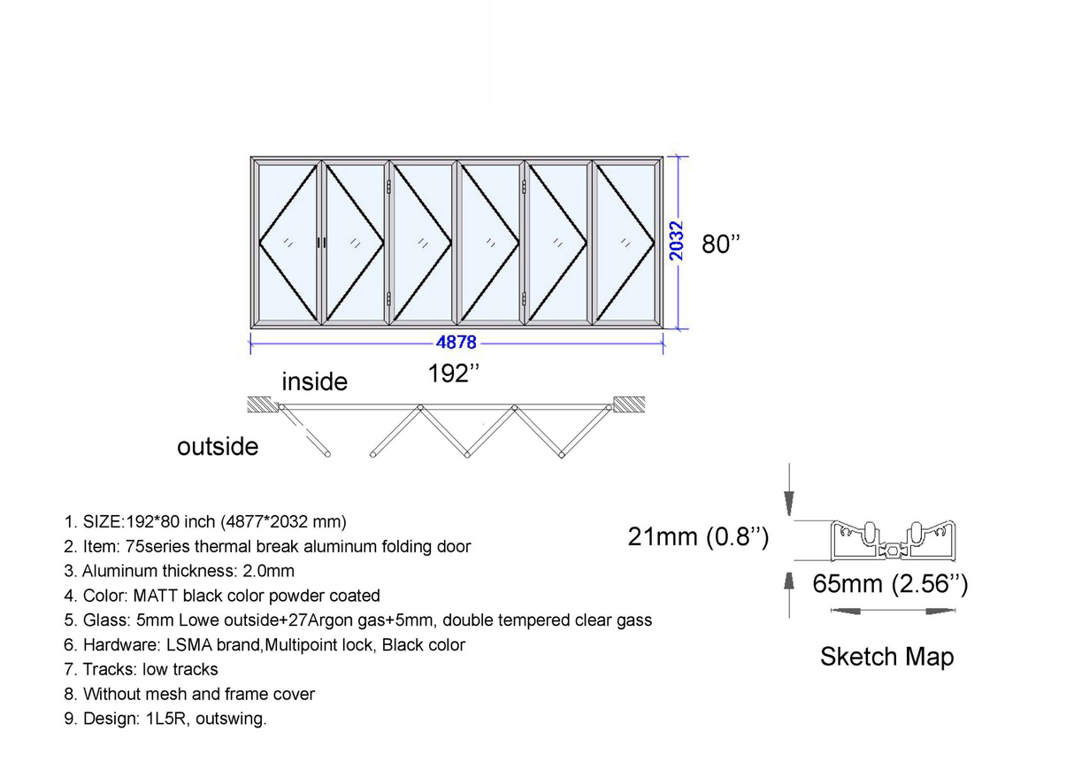192" X 80" Grand Bifold Door With Single Access