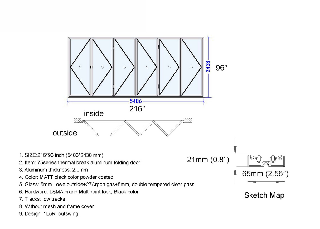 120" X 80" Grand Bifold Door With Single Access