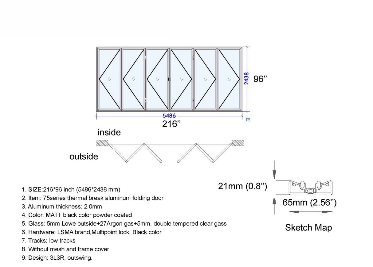 216" X 96" Grand Bifold Door