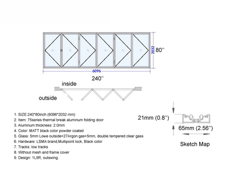 240" X 80" Grand Bifold Door With Single Access