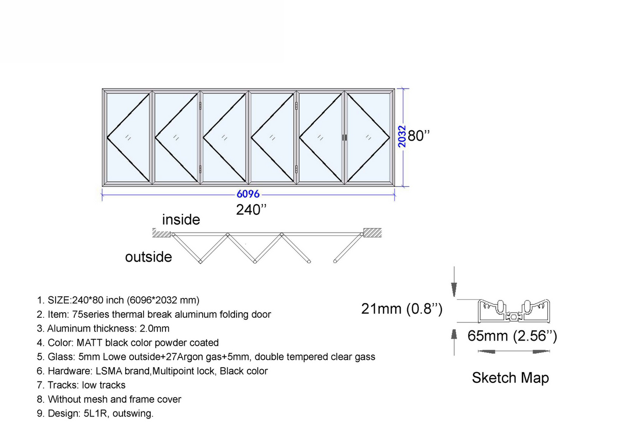 240" X 80" Grand Bifold Door With Single Access