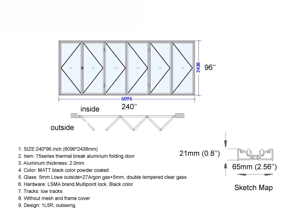 120" X 80" Grand Bifold Door With Single Access