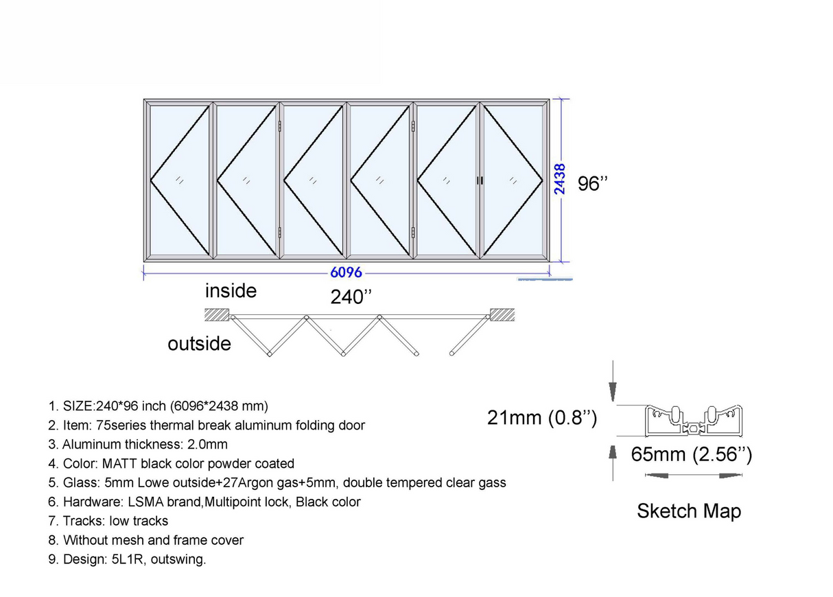 120" X 80" Grand Bifold Door With Single Access