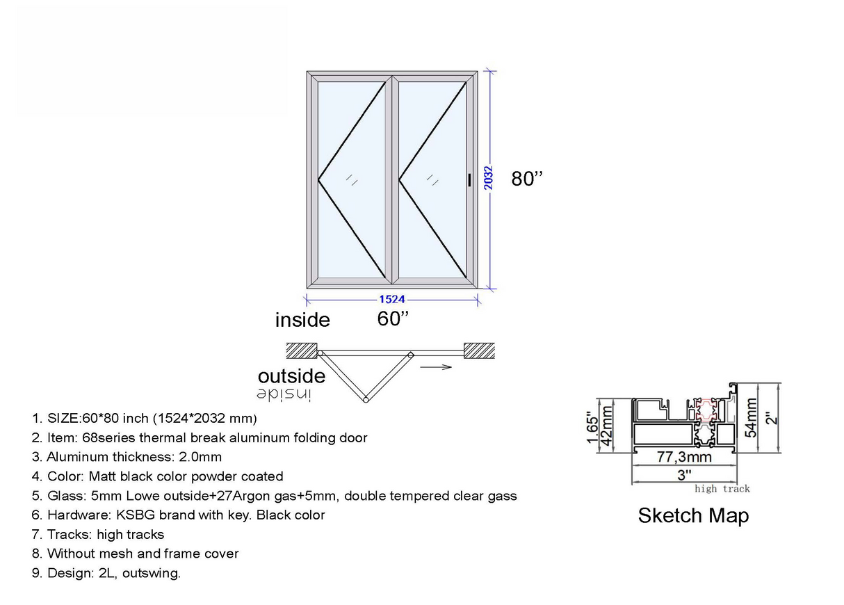 60" X 80" Grand Bifold Door