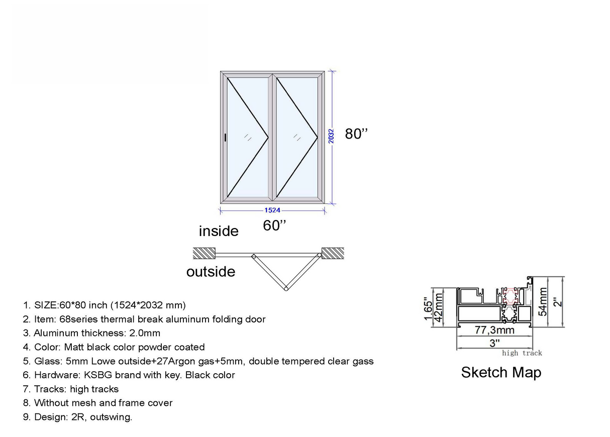 60" X 80" Grand Bifold Door