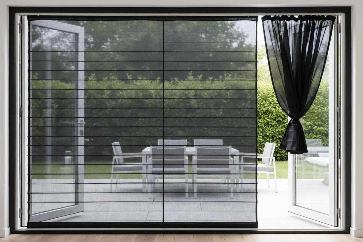 I need screen for doors with color black, this screen is for bifold door and it will shrinik not slide to the left