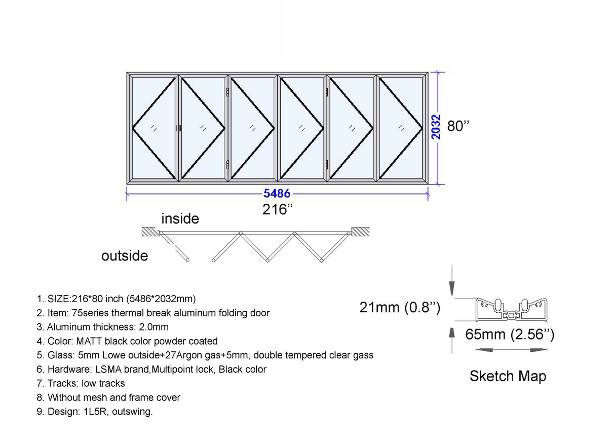 216" X 80" Grand Bifold Door With Single Access