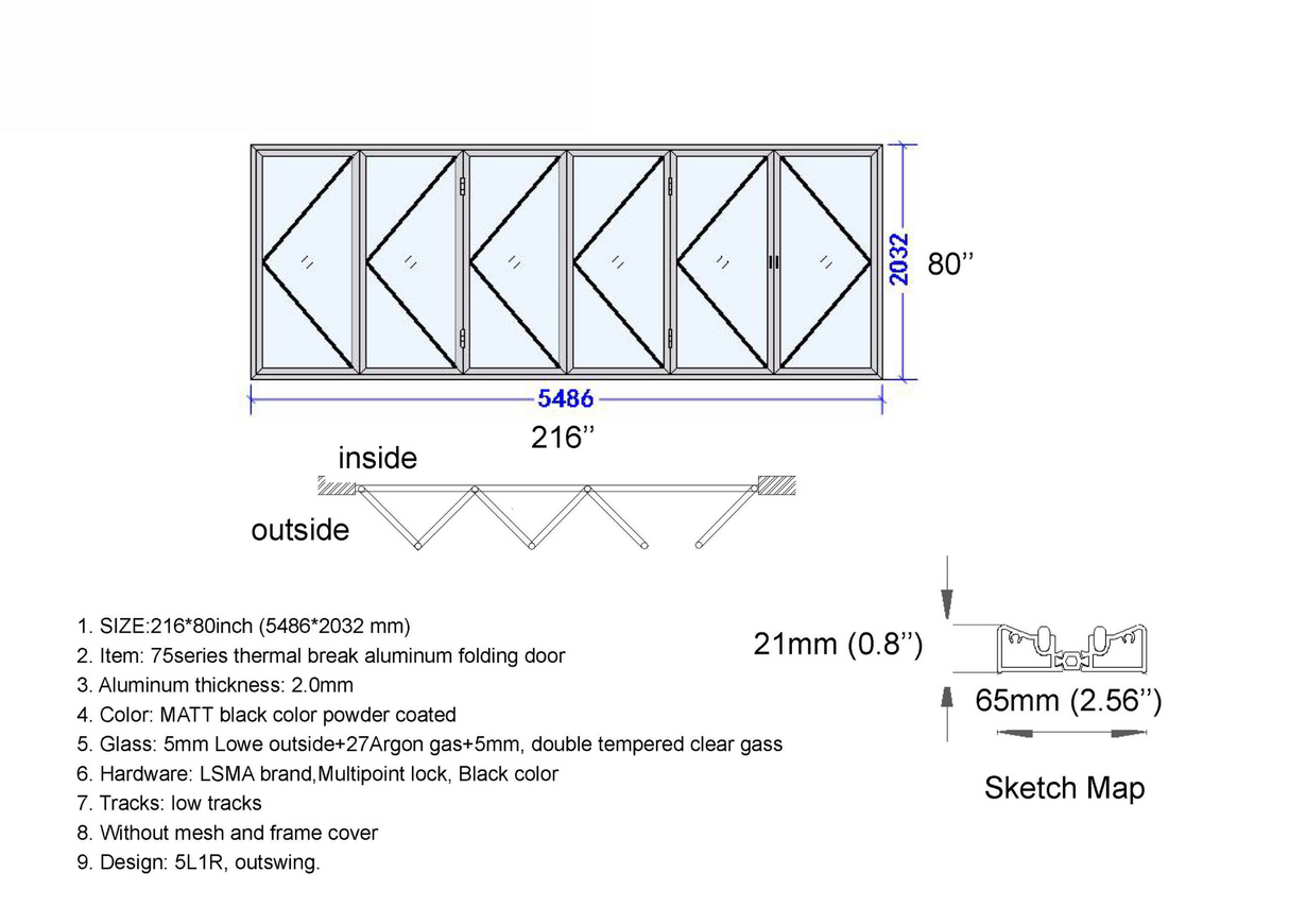 216" X 80" Grand Bifold Door With Single Access